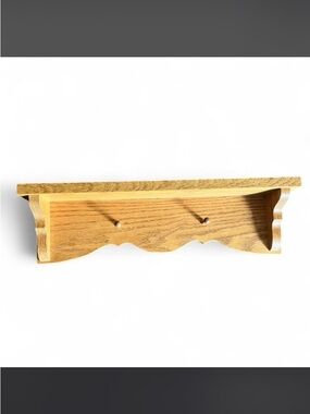 Wood Wall Shelf with Peg Hooks - Natural Oak